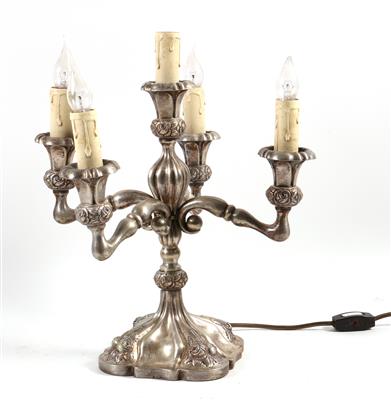 Budapester fünfflammiger Silber Kerzenleuchter mit Elektrifizierung, - Antiquitäten
