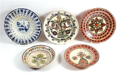 1 Fächerplatte, 6 Schüsseln, 1 Gefäß, - Antiques