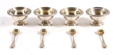 4 Wiener Silber Gewürzschälchen mit Löffelchen, - Antiquariato