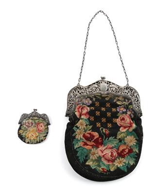 Tasche mit Blumenstickerei, - Antiques