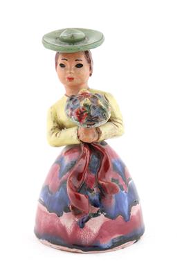 Frau mit Hut und Blumenstrauß - Antiquitäten