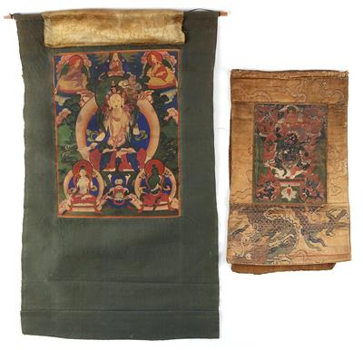 Thangka des Sitatapatra und kleines Thangka des Shadbhuja Mahakala, - Asiatika