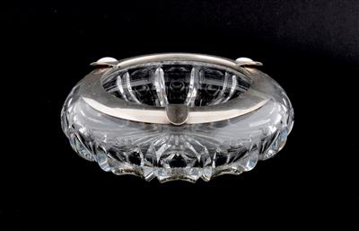 Deutscher Glas Aschenbecher mit Silbermontierung, - Silber