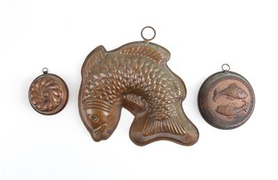 Fischbackform, 2 kleine Backformen, - Antiquitäten