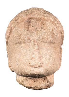 Schöner Buddha-Kopf aus hellem Sandstein, Nord-Indien, ca. 10. bis 12. Jh.. - Antiques