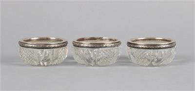 3 französische Glas Gewürzschälchen mit Silbermontierung - Silver