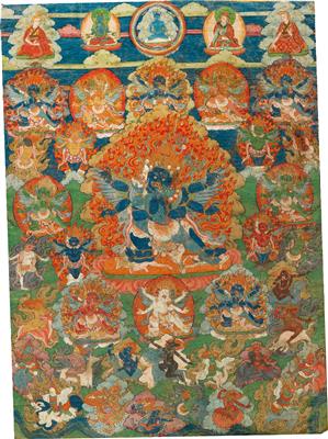 Thangka "Die Gottheit des magischen Dolches" Vajrakilaya oder Vajrakumara, Tibet, ca. 18. Jh. - Asiatica