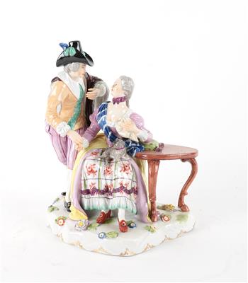 Sitzende Dame mit Kavalier und Mops auf ihrem Schoß - Antiquariato