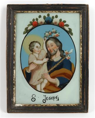 Hinterglasbild, S. Joseph mit Jesuskind, - Starožitnosti