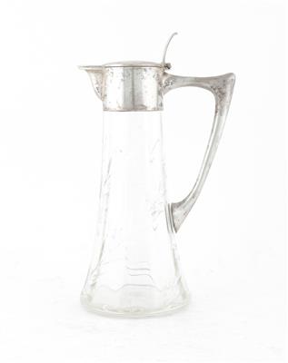 Prager Glas Karaffe mit Silbermontierung, - Silber