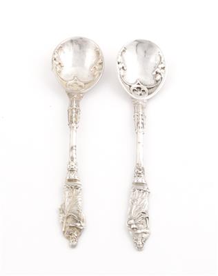 2 Silber Löffel im gotischen Stil, - Antiquitäten