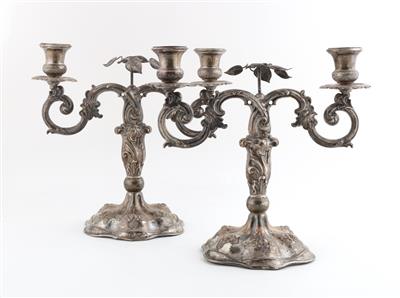 Paar zweiflammige Silber Kerzenleuchter von 1863, - Antiquitäten