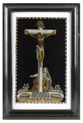 Eglomisebild Christus am Kreuz, - Antiques