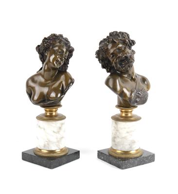 Bacchus und Bacchante, Bronzebüsten, - Antiquitäten