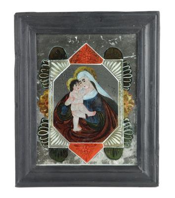 Spigelhinterglasbild, Maria Hilf, - Antiques