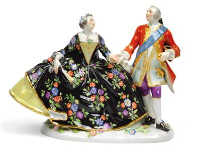 Kavalier mit dem polnischen Weißen-Adler-Orden, eine Dame an der Hand führend, - Antiques