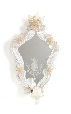 Paar kleine venezianische Spiegeln mit je 1 eingesteckten Kerzentülle, - Starožitnosti