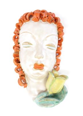 Wandmaske Frauenkopf mit Tulpe, - Antiquariato