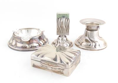 4 teilige Silber Rauchergarnitur, - Antiquitäten