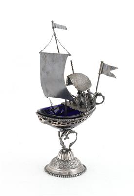 Holländischer Silber Gewürzaufsatz in Form eines Schiffes, - Antiques