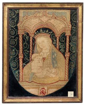 Textilarbeit, Madonna mit Kind, - Antiquitäten
