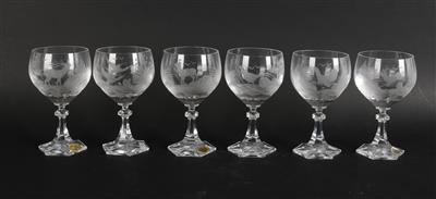 Riedel-Rotweingläser mit Jagdmotiven, - Summer auction Antiques