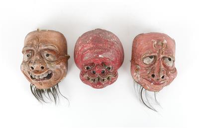 3 Kyogen-Masken, - Letní aukce Starožitnosti