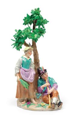 Baumgruppe mit Alphorn spielendem Bauer und lauschender Bäuerin, - Summer auction Antiques