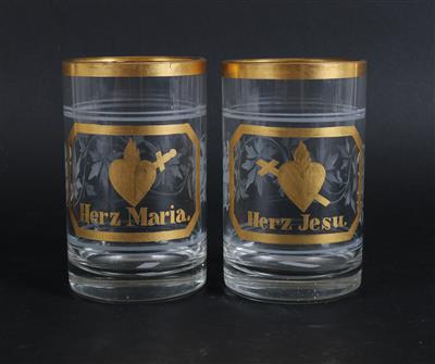 Paar Gläser "Herz Jesu und Herz Maria", - Letní aukce Starožitnosti