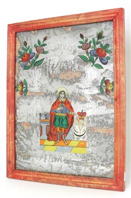 Spiegelschliff Hinterglasbild Hl. Stefanus, - Asta estiva Antiquariato