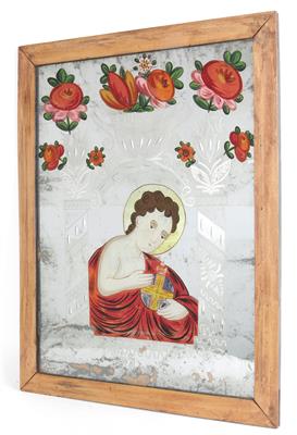 Spiegelschliff Hinterglasbild, Jesus mit Weltkugel, - Letní aukce Starožitnosti