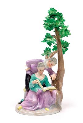 Baumgruppe mit lesender Dame und Kavalier, - Summer auction Antiques