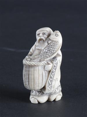 Netsuke des Ebisu mit Fisch, - Starožitnosti