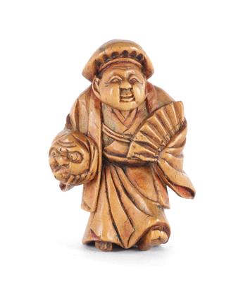 Netsuke eines Schauspielers mit Fächer und Maske, - Antiquariato