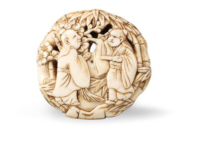 Ryusa-manju Netsuke mit Darstellung von Kanzan und Jittoku, Japan, spätes 18./ frühes 19. Jh. - Starožitnosti