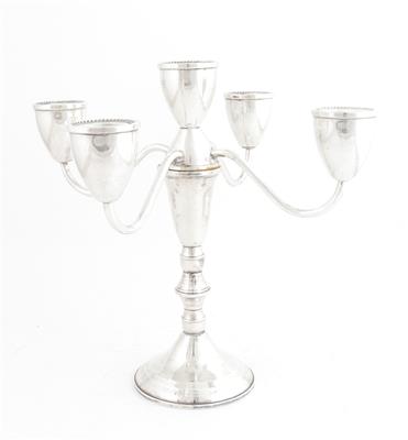 Fünnfflammmiger Silber Kerzenleuchter, - Antiquitäten