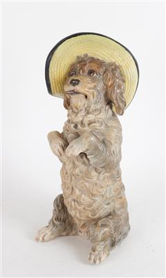 Männchenmachender Hund mit Stroh-Hut und Zigarre im Maul, - Antiques