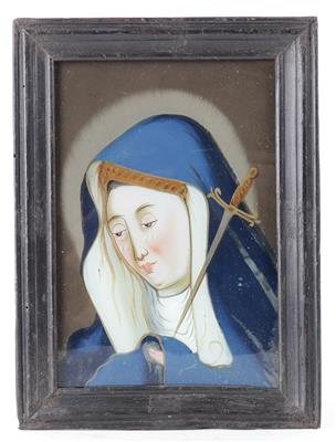 Hinterglasbild, Schmerzensreiche Madonna, - Antiques