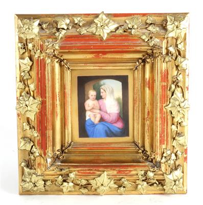 Porzellanbild Madonna mit Kind, - Antiquitäten