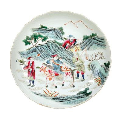 Famille rose Teller, China, unterglasurblaue Sechszeichen Marke Guangxu, aus der Zeit - Antiques