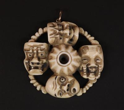 Vier Masken-Netsuke, - Asiatische und islamische Kunst