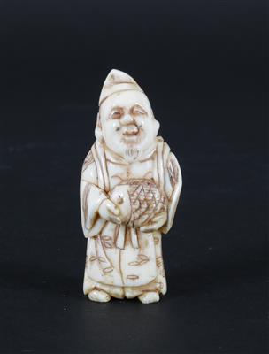 Netsuke des Ebisu mit Fisch, - Starožitnosti