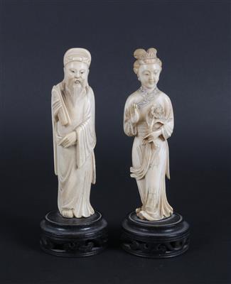 Paar Figuren aus Elfenbein, - Antiquitäten