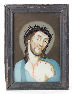 Hinterglasbild, Christus mit Dornenkrone, - Starožitnosti