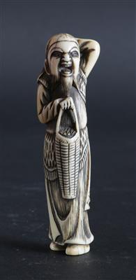 Netsuke eines Sennin mit Korb, Japan, Ende 18./Anf. 19. Jh, - Antiques