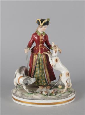Jägerin mit zwei Hunden, - Antiques
