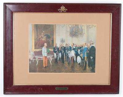 Kaiser Franz Joseph mit den deutschen Bundesfürsten in Schönbrunn 1908, - Antiquitäten