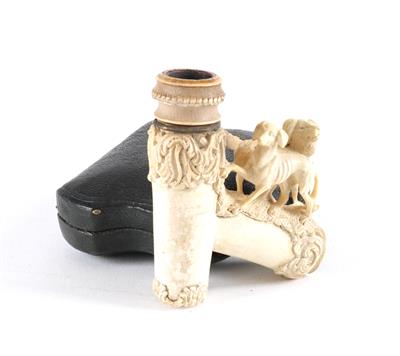 Meerschaum Pfeifenkopf mit zwei plastisch geschnitzten Hunden, - Antiquariato