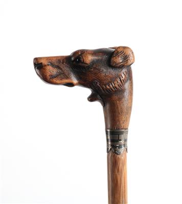Spazierstock mit Griff in Form eines Hundekopfes, - Antiquariato