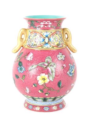 Famille rose Vase, China, Vierzeichen Marke Qianlong, 20. Jh., - Asiatika und islamische Kunst